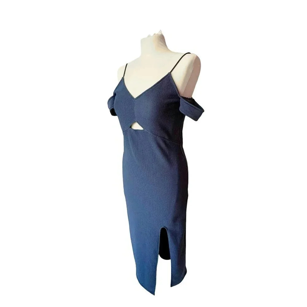 Nasty Gal || Keyhole Drop Strap Bodycon Side Slit Dress in Lighthouse Blue Sz 6 - Picture 2 of 5